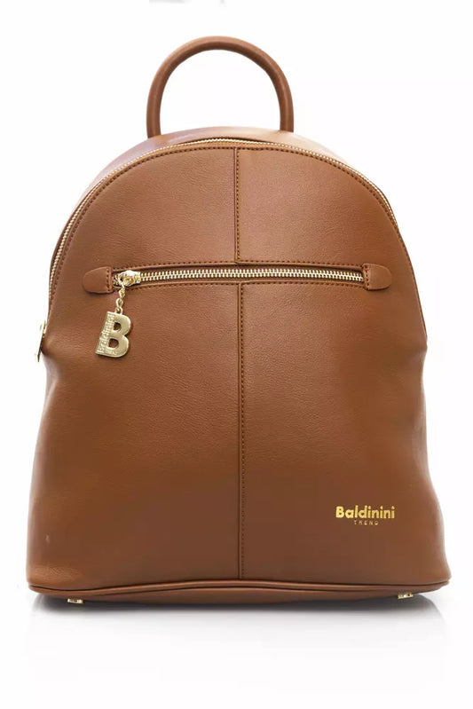 Elegant Golden-Detailed Brown Backpack