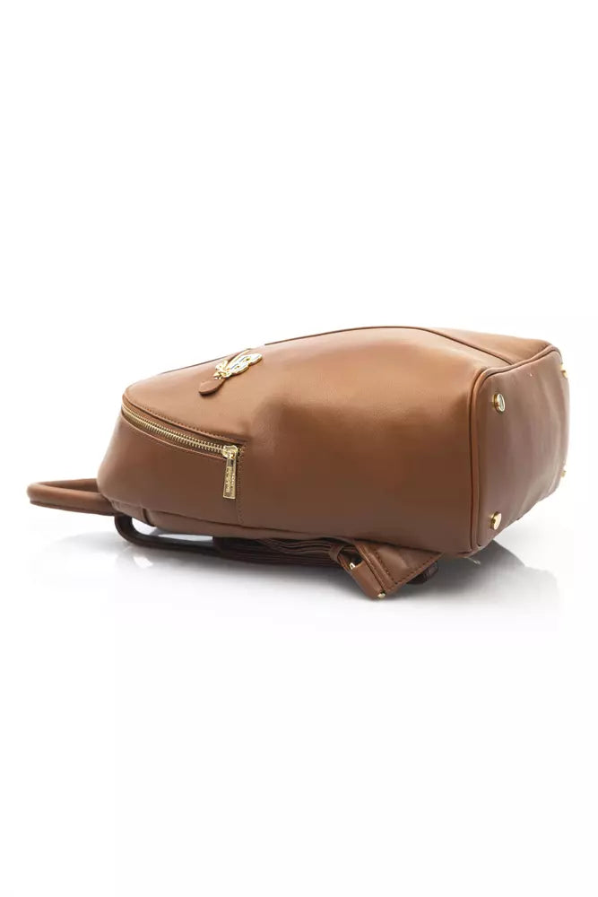 Elegant Golden-Detailed Brown Backpack