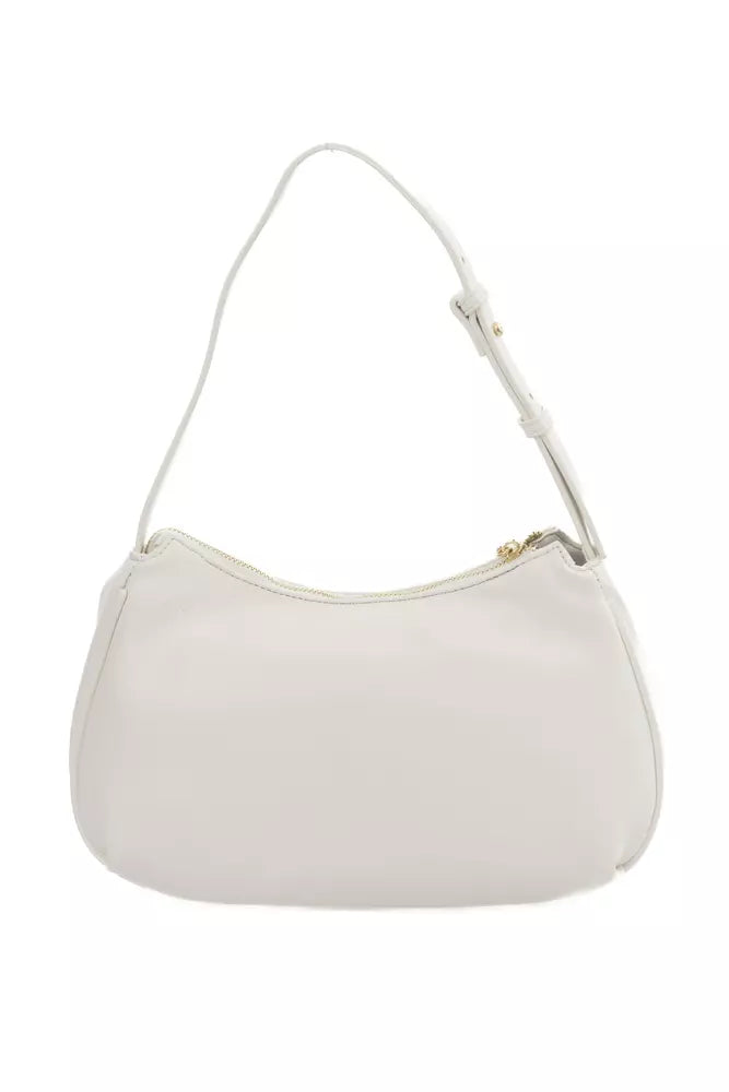 Elegant White Shoulder Bag with Golden Accents