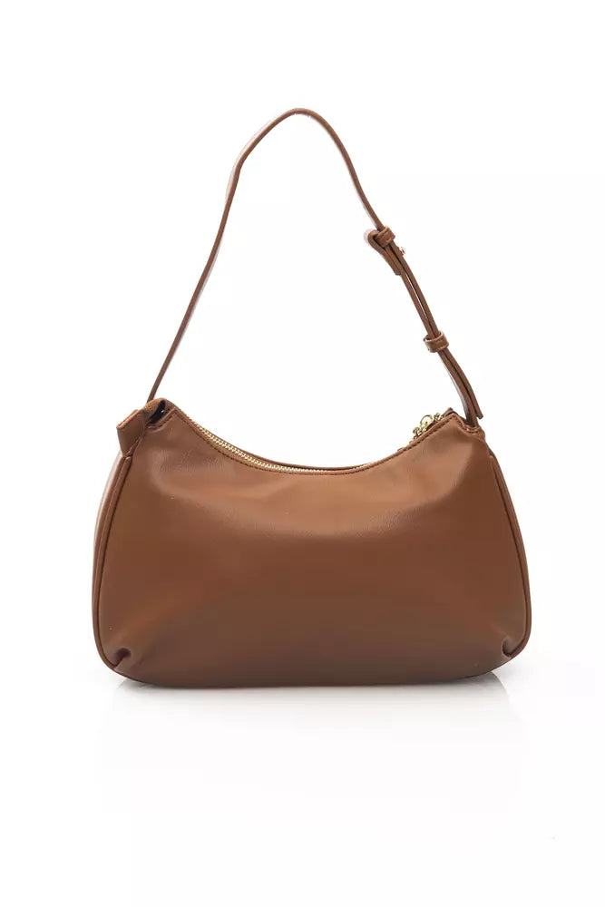 Chic Brown Polyethylene Shoulder Bag with Golden Details