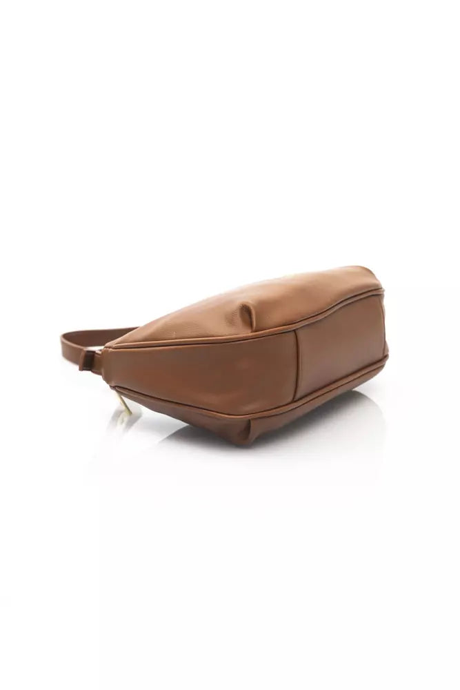 Chic Brown Polyethylene Shoulder Bag with Golden Details