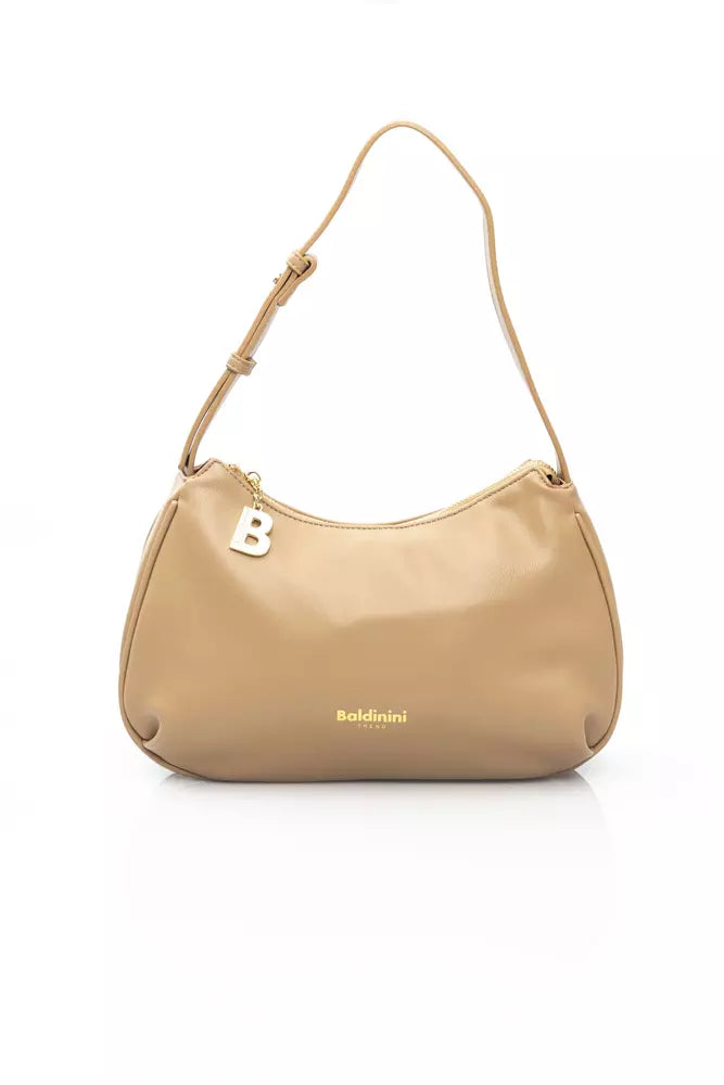 Beige Shoulder Bag with Golden Accents