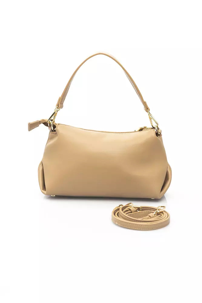 Elegant Beige Shoulder Bag with Golden Accents