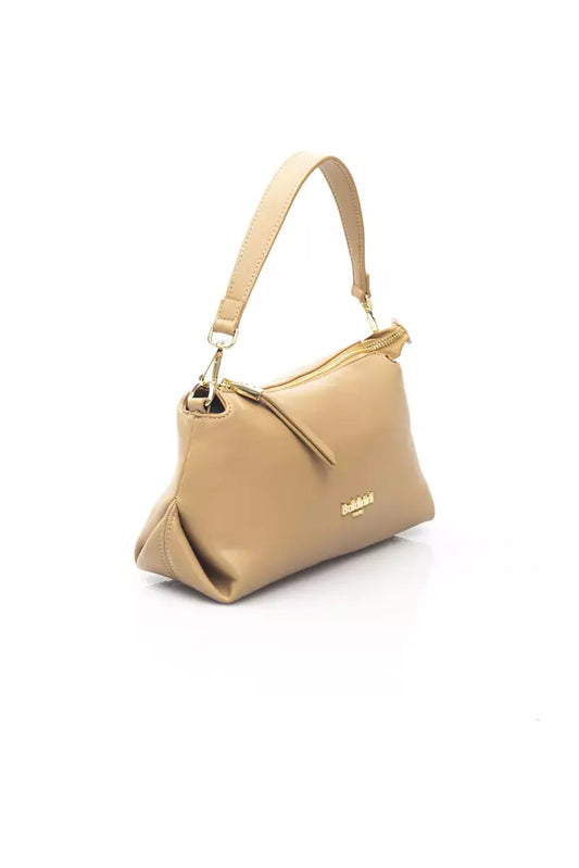 Elegant Beige Shoulder Bag with Golden Accents