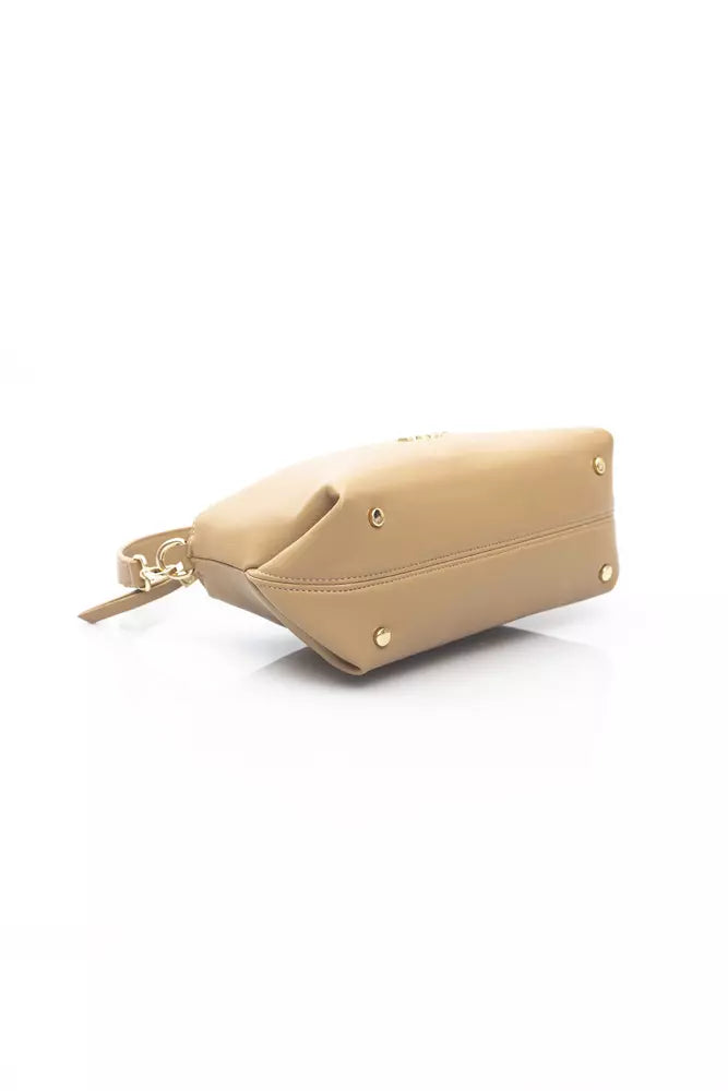 Elegant Beige Shoulder Bag with Golden Accents