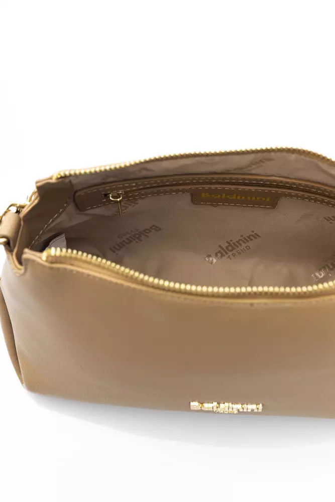 Elegant Beige Shoulder Bag with Golden Accents