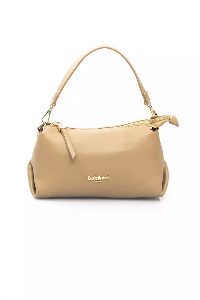 Elegant Beige Shoulder Bag with Golden Accents