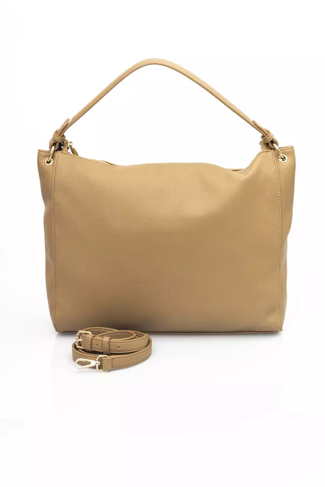 Chic Beige Shoulder Bag with Golden Accents