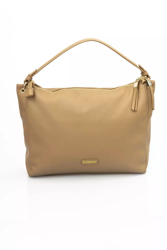 Chic Beige Shoulder Bag with Golden Accents