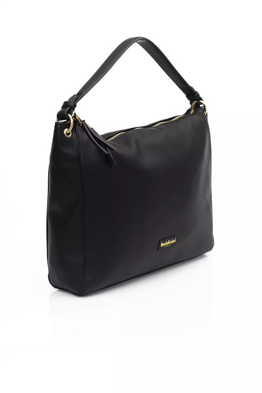 Elegant Black Shoulder Bag with Golden Accents