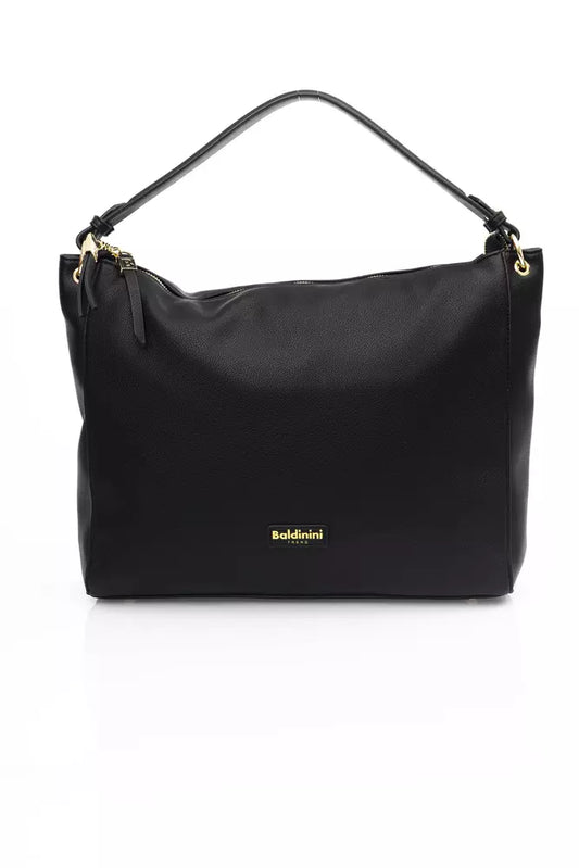 Elegant Black Shoulder Bag with Golden Accents