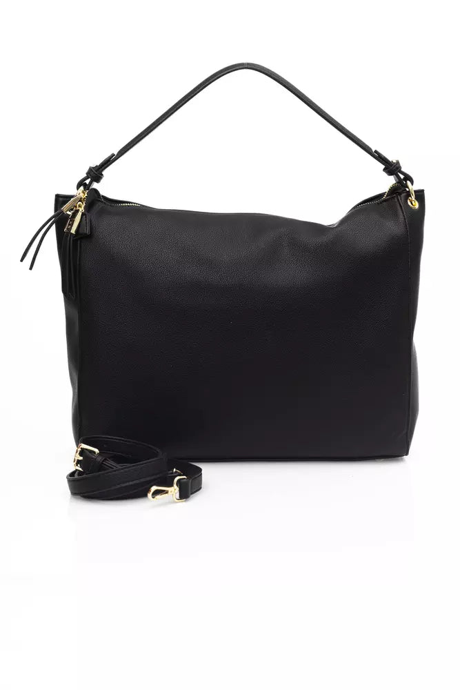 Elegant Black Shoulder Bag with Golden Accents