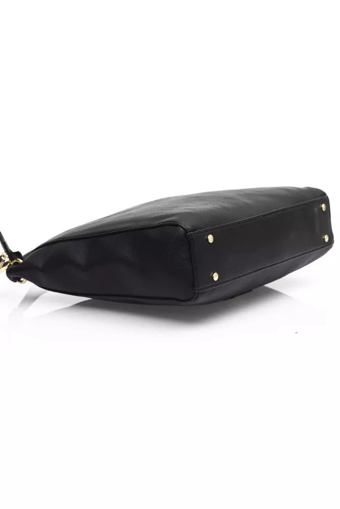 Elegant Black Shoulder Bag with Golden Accents