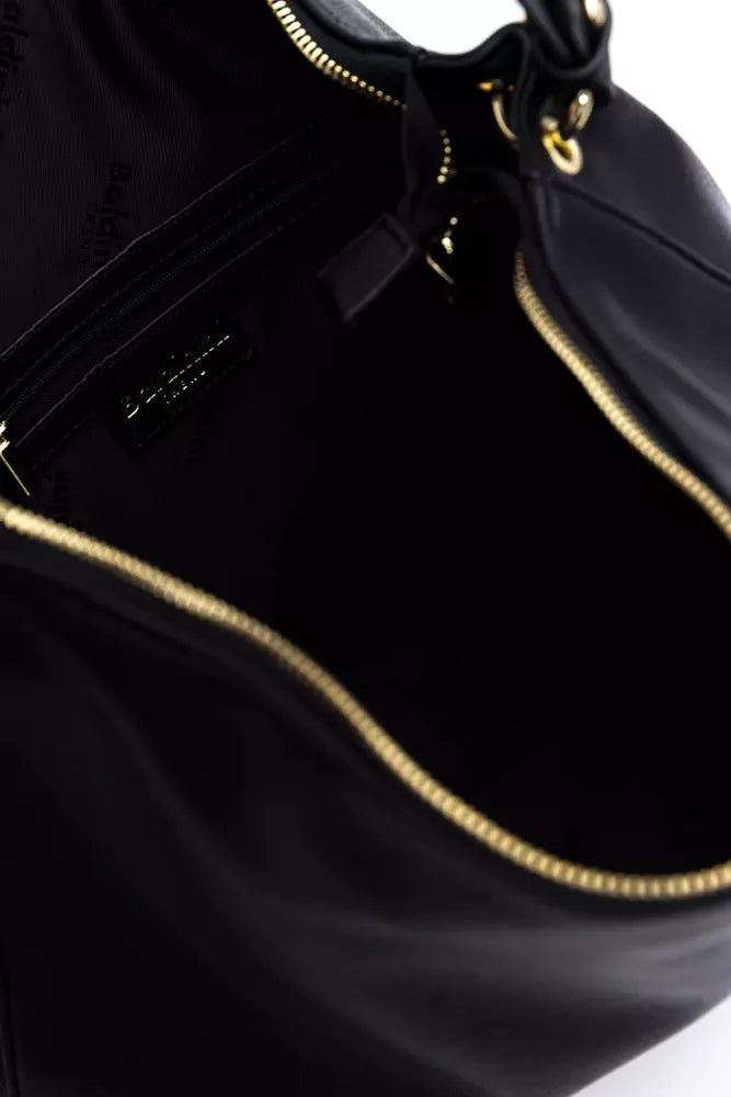 Elegant Black Shoulder Bag with Golden Accents