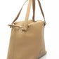 Beige Zip Shoulder Bag with Golden Details