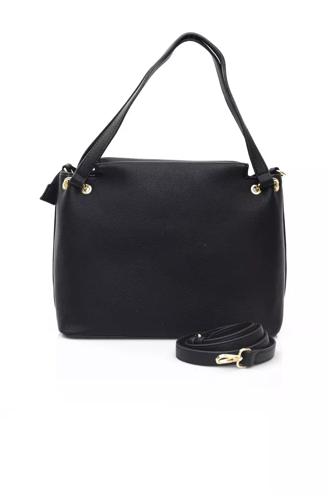 Elegant Black Shoulder Bag with Golden Accents