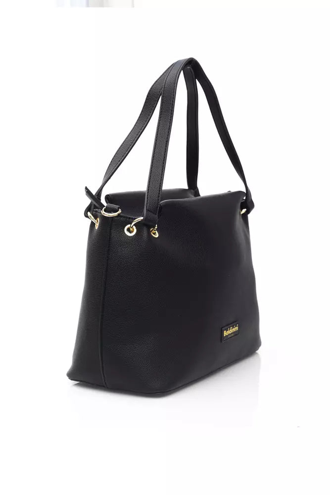 Elegant Black Shoulder Bag with Golden Accents