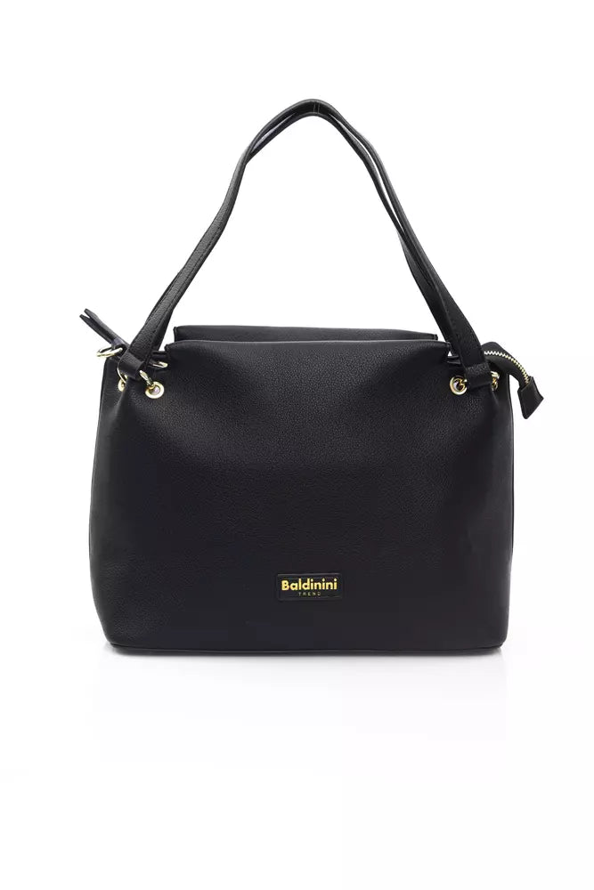 Elegant Black Shoulder Bag with Golden Accents