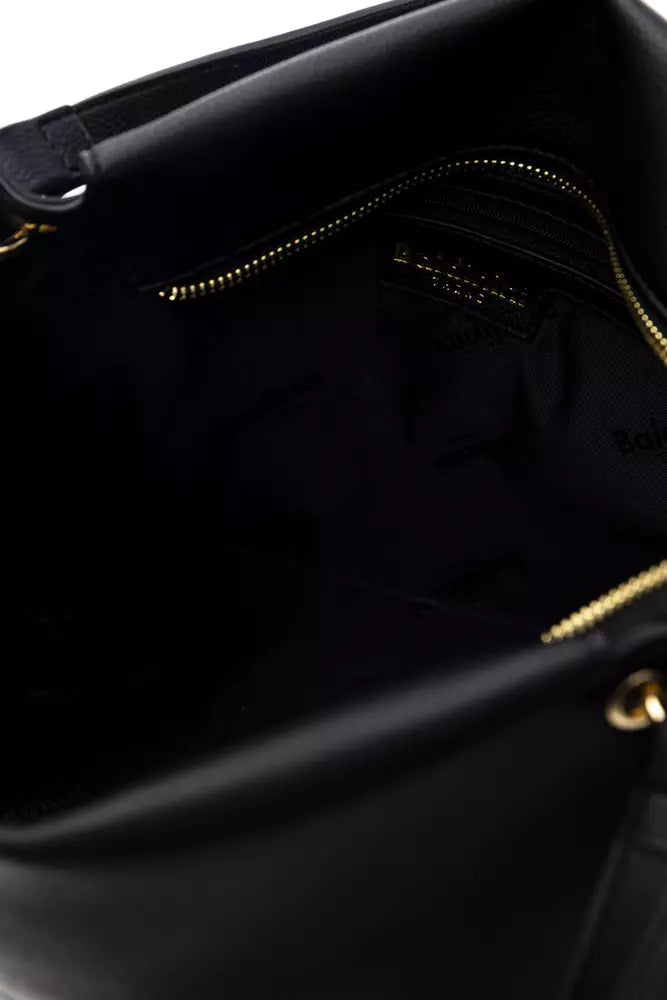 Elegant Black Shoulder Bag with Golden Accents