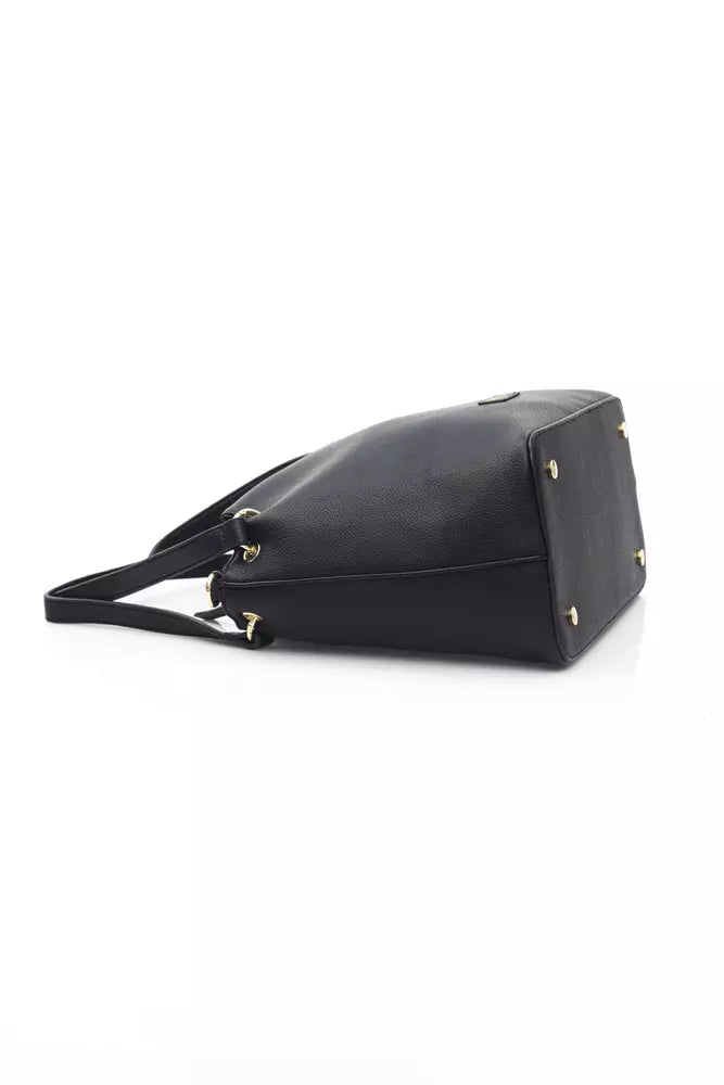 Elegant Black Shoulder Bag with Golden Accents