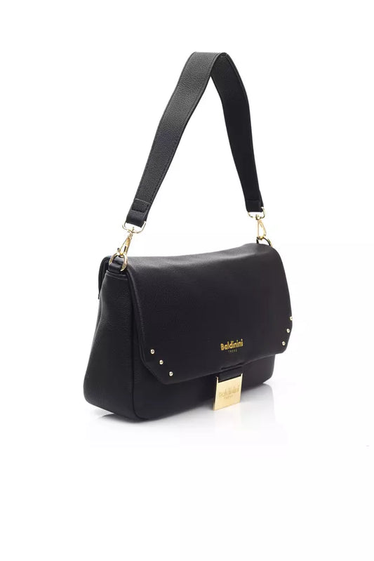 Elegant Black Shoulder Bag with Golden Accents