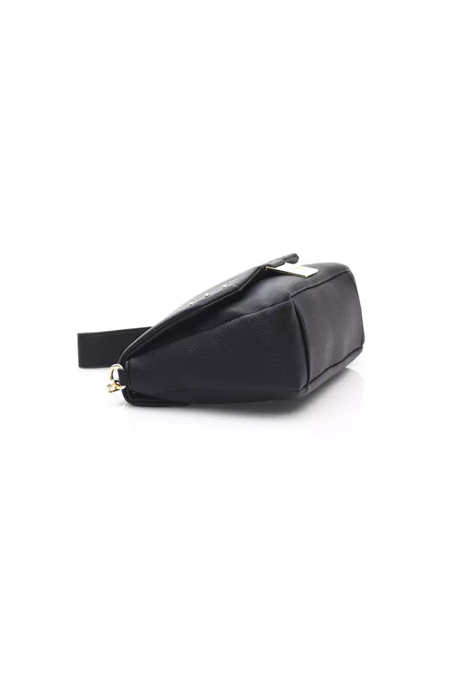 Elegant Black Shoulder Bag with Golden Accents