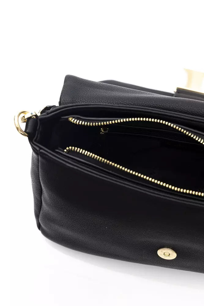 Elegant Black Shoulder Bag with Golden Accents