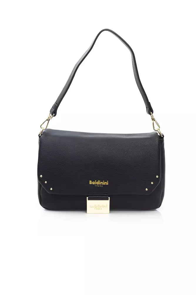 Elegant Black Shoulder Bag with Golden Accents