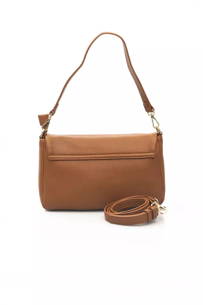 Elegant Brown Shoulder Flap Bag with Golden Accents