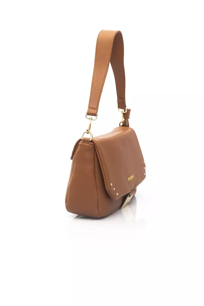 Elegant Brown Shoulder Flap Bag with Golden Accents