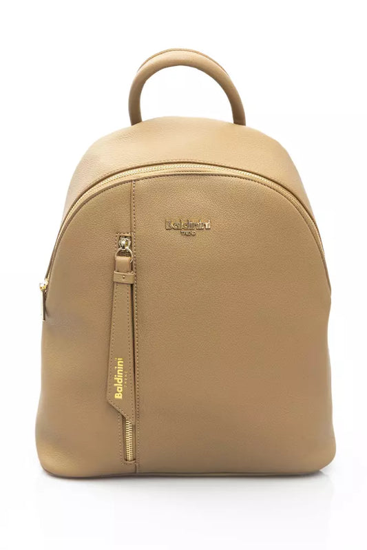 Elegant Beige Backpack with Golden Accents