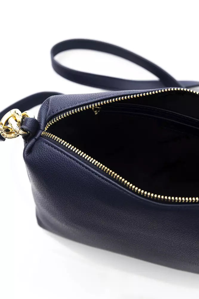 Elegant Blue Shoulder Bag with Golden Details