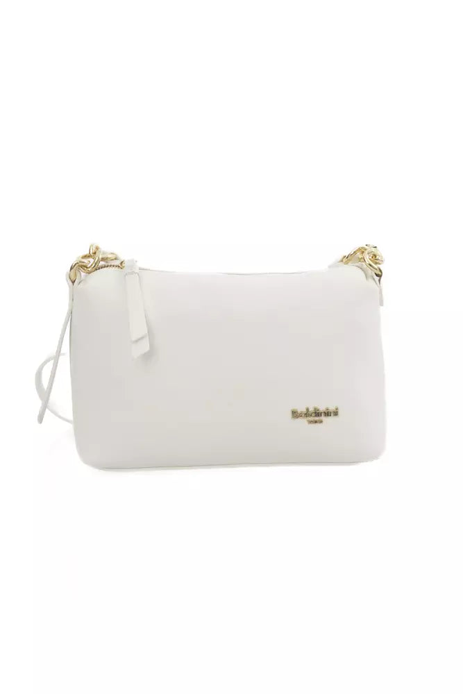 Elegant White Shoulder Bag with Golden Accents