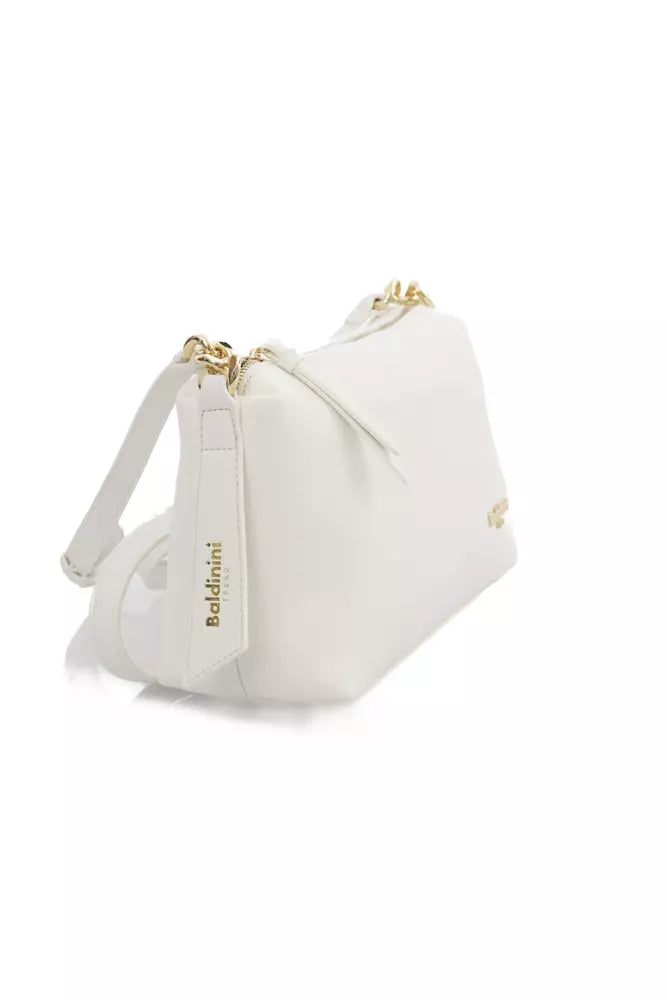 Elegant White Shoulder Bag with Golden Accents