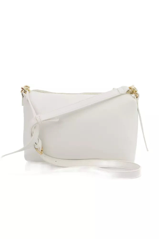 Elegant White Shoulder Bag with Golden Accents