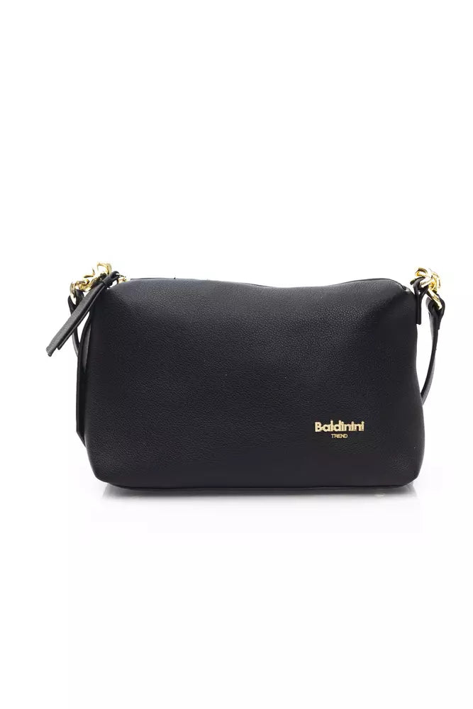 Elegant Black Shoulder Bag with Golden Accents