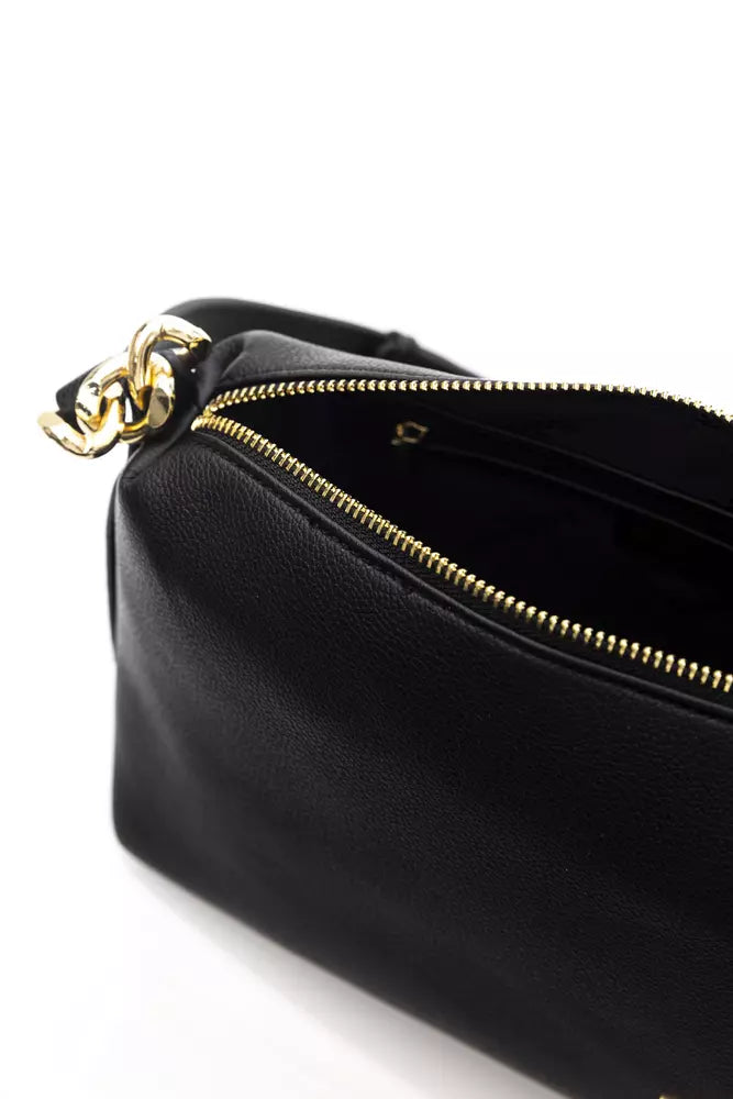 Elegant Black Shoulder Bag with Golden Accents