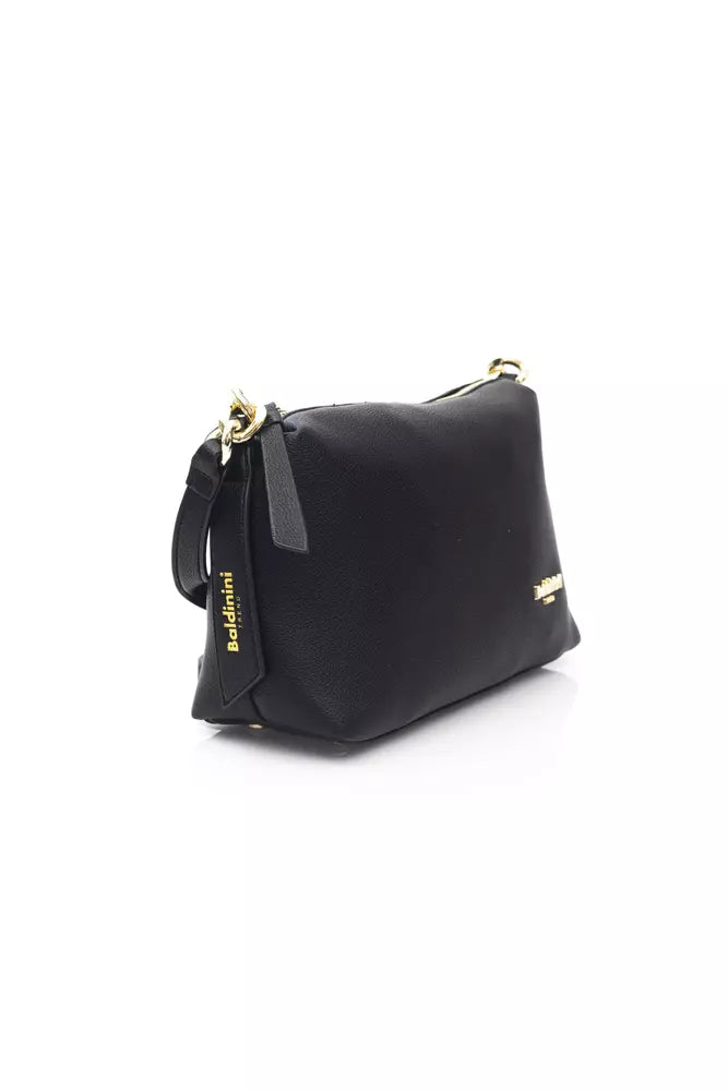 Elegant Black Shoulder Bag with Golden Accents