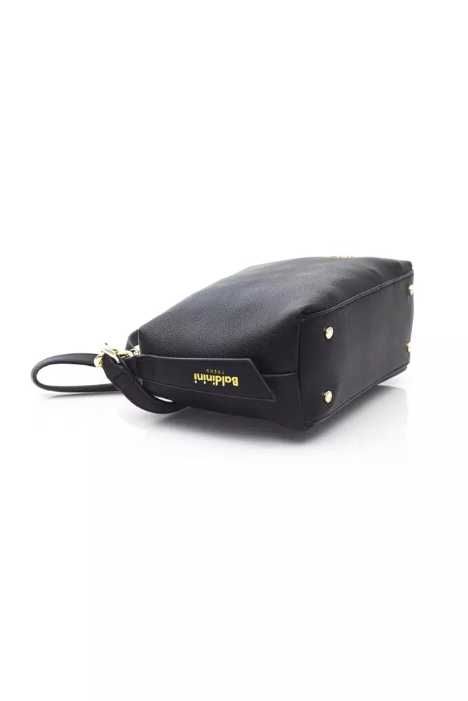 Elegant Black Shoulder Bag with Golden Accents