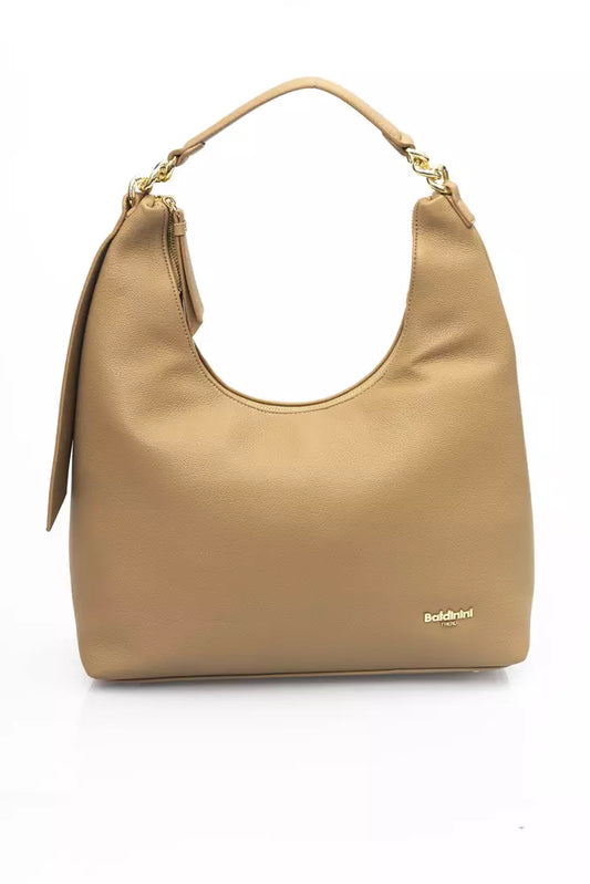 Elegant Beige Shoulder Bag with Golden Accents