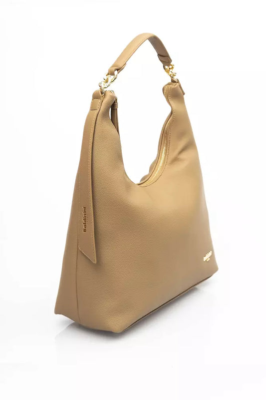 Elegant Beige Shoulder Bag with Golden Accents