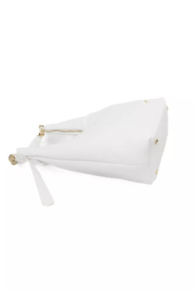 Chic White Shoulder Bag with Golden Accents