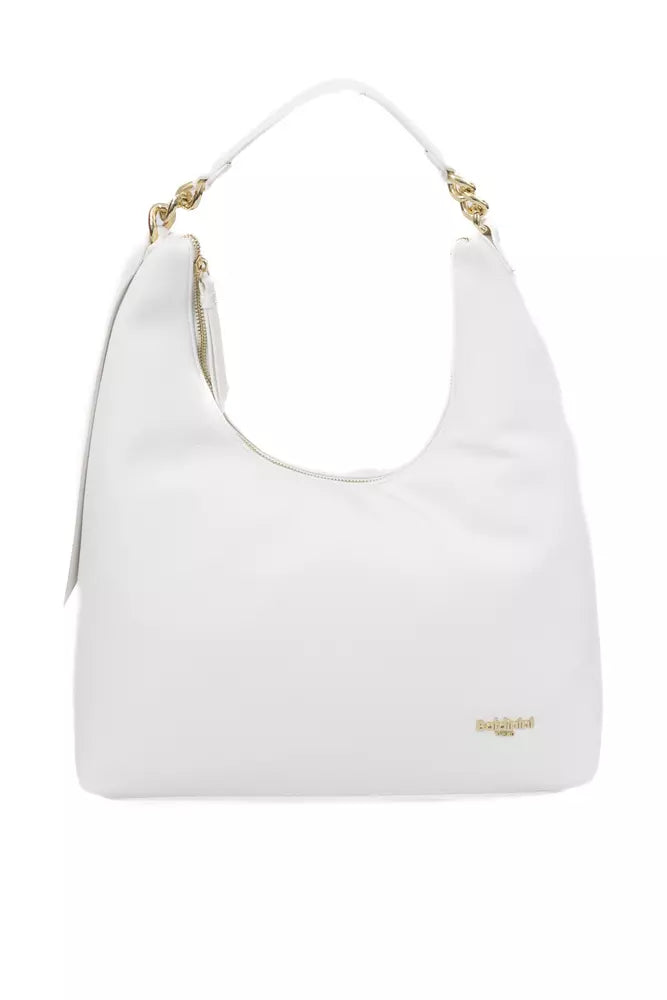 Chic White Shoulder Bag with Golden Accents