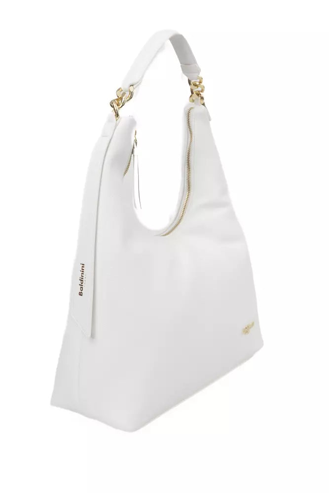 Chic White Shoulder Bag with Golden Accents