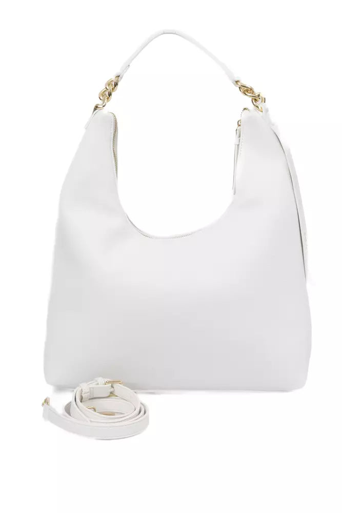 Chic White Shoulder Bag with Golden Accents