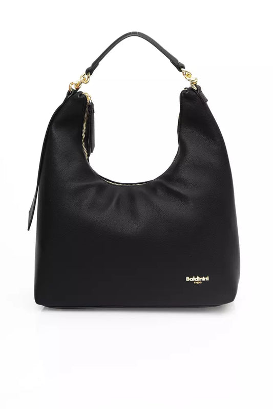 Chic Black Shoulder Bag with Golden Accents