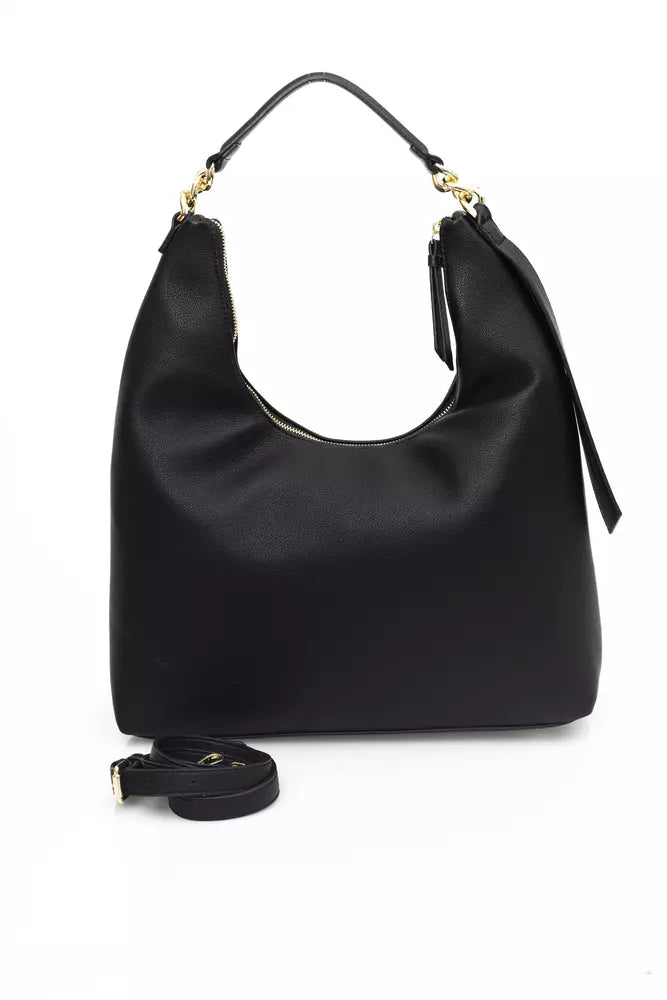 Chic Black Shoulder Bag with Golden Accents