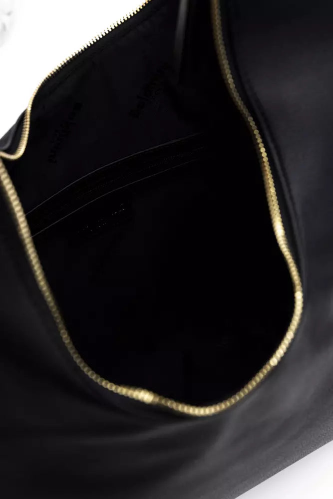 Chic Black Shoulder Bag with Golden Accents