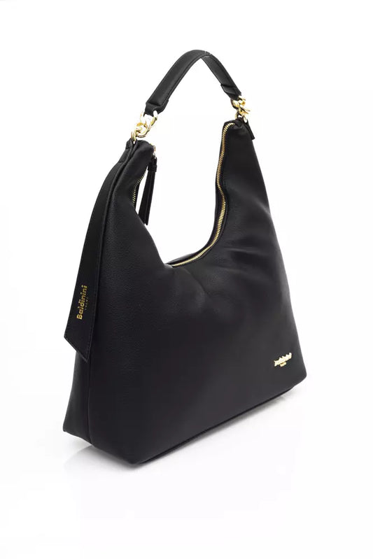 Chic Black Shoulder Bag with Golden Accents