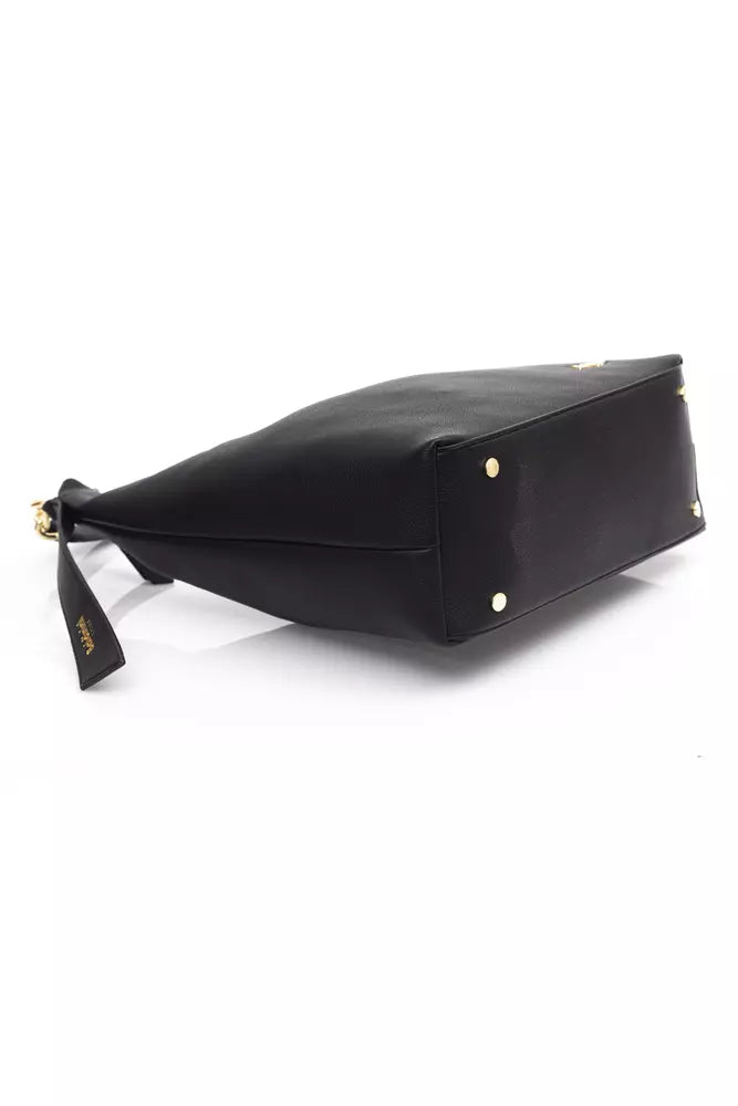 Chic Black Shoulder Bag with Golden Accents
